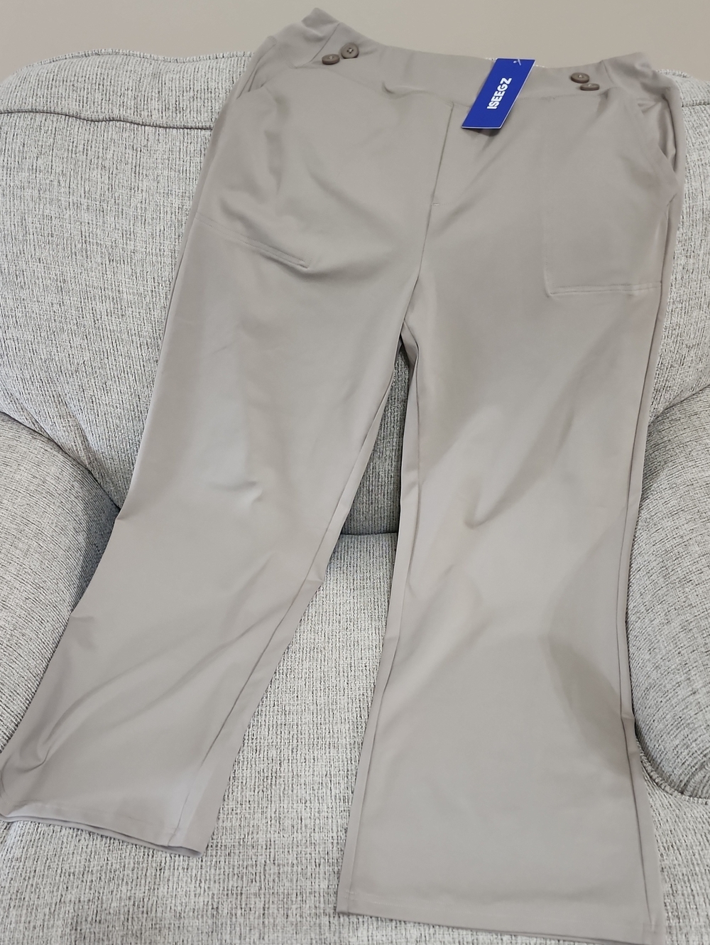 Neutral Beige Wide-Leg Pants with Button Detail